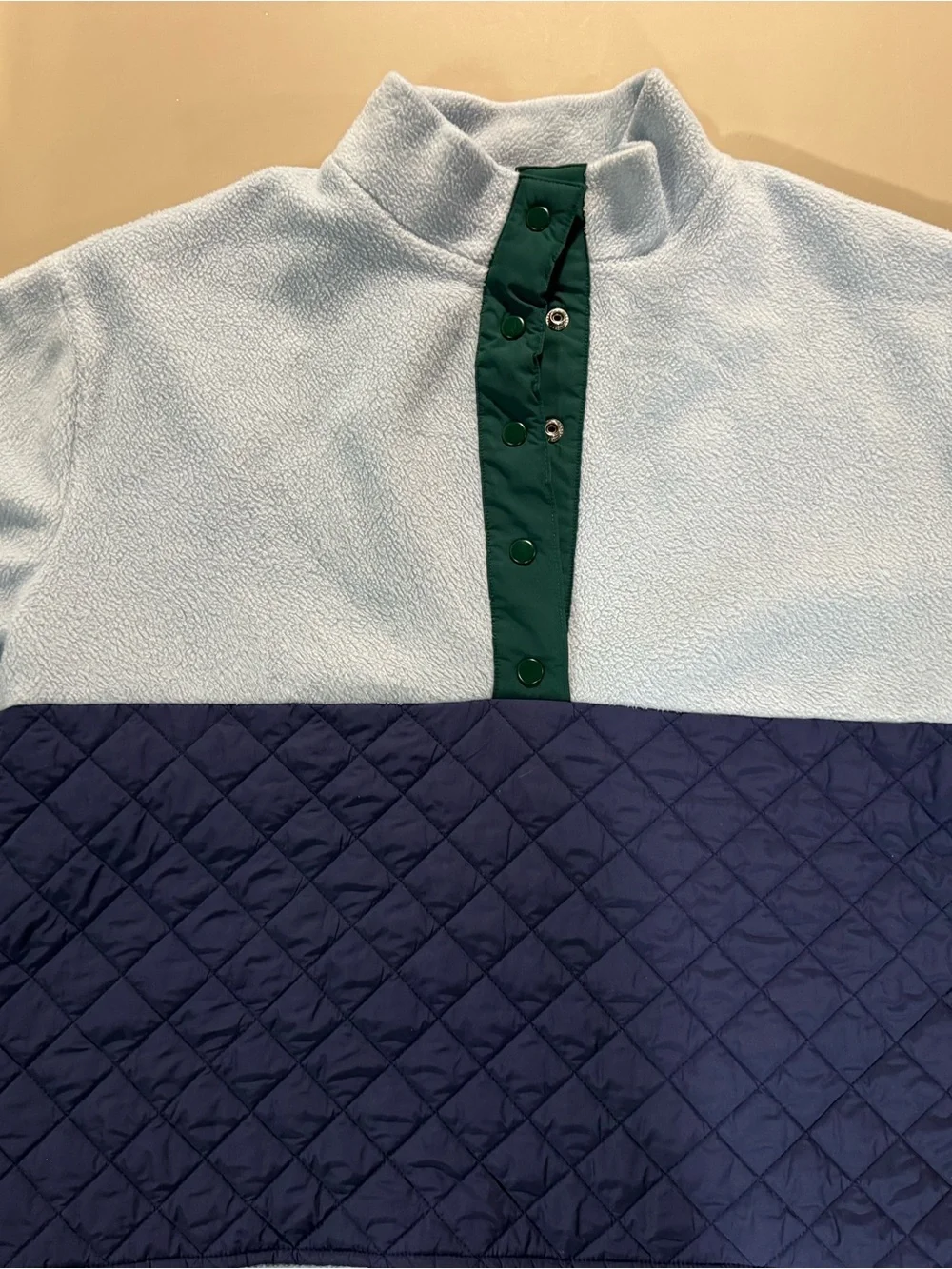 J. Crew Light Blue, Navy & Forest Green Quilted Fleece Pullover